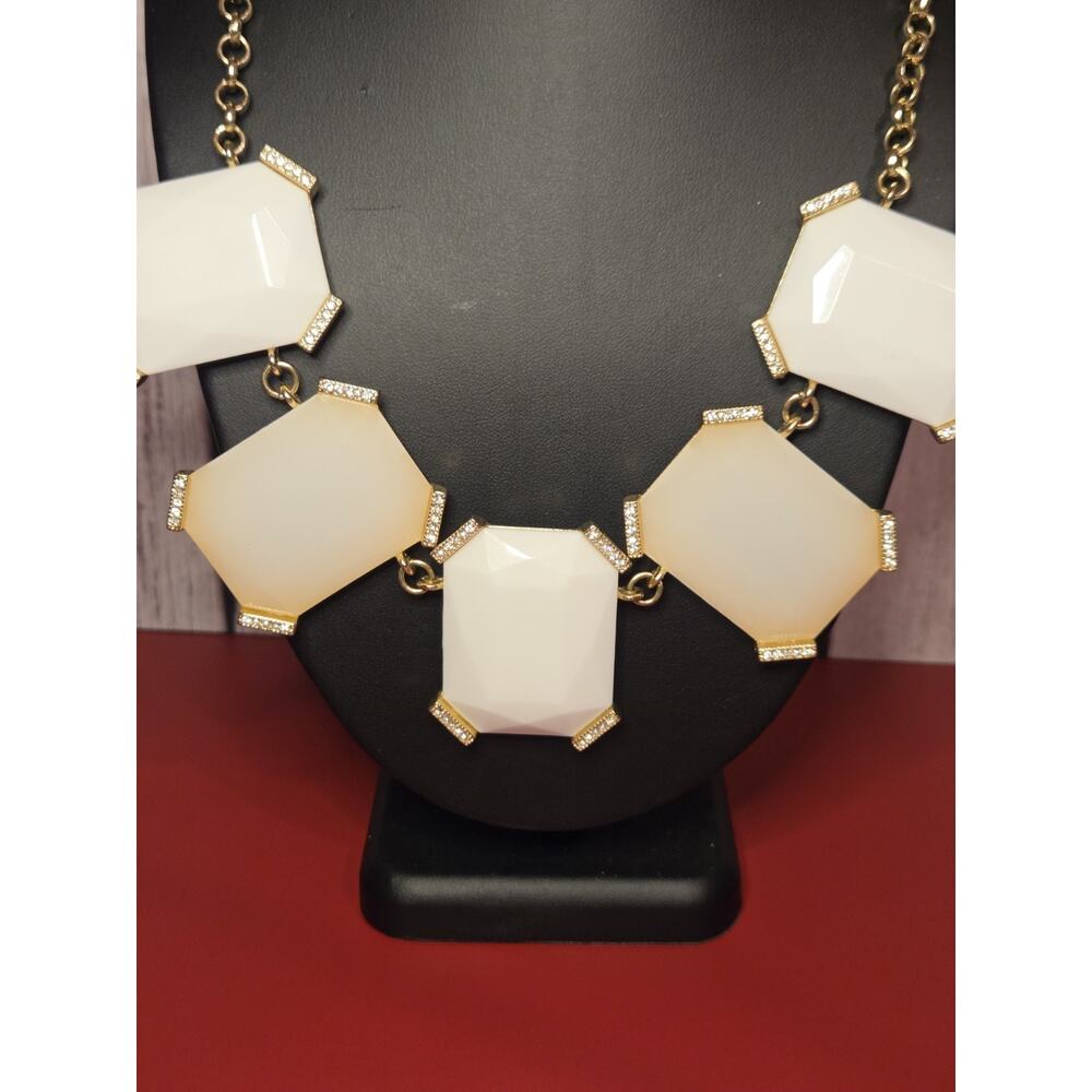 Banana Republic Statement Necklace | White Geometric Stones & Rhinestones | Gold